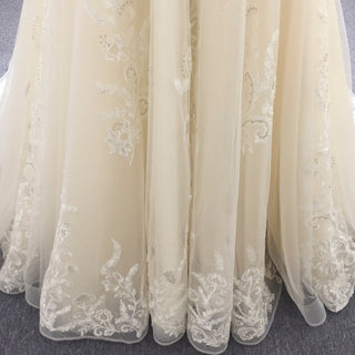 Elegant Double Deep V A Line Lace Wedding Dress with Sheer Bodice - Rosymae