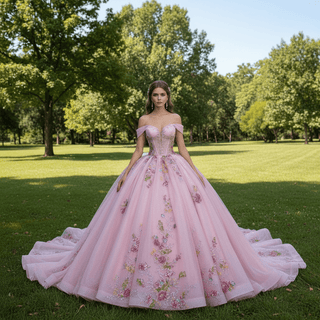 Elegant Fairy Luxury Pink Quinceanera Dress with Detachable Bowknot - Rosymae