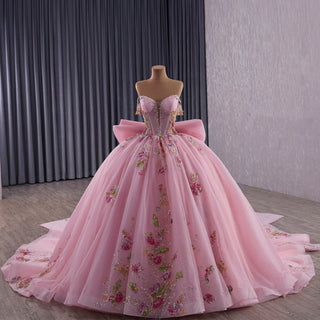 Elegant Fairy Luxury Pink Quinceanera Dress with Detachable Bowknot - Rosymae
