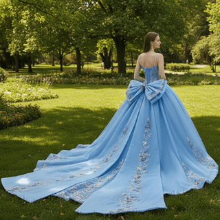 Elegant Fairy Luxury Pink Quinceanera Dress with Detachable Bowknot - Rosymae