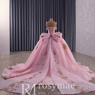 Elegant Fairy Luxury Pink Quinceanera Dress with Detachable Bowknot - Rosymae