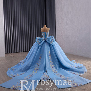 Elegant Fairy Luxury Pink Quinceanera Dress with Detachable Bowknot - Rosymae