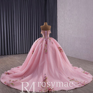 Elegant Fairy Luxury Pink Quinceanera Dress with Detachable Bowknot - Rosymae