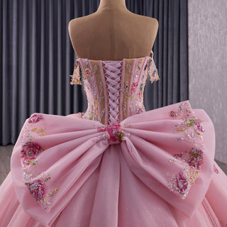 Elegant Fairy Luxury Pink Quinceanera Dress with Detachable Bowknot - Rosymae