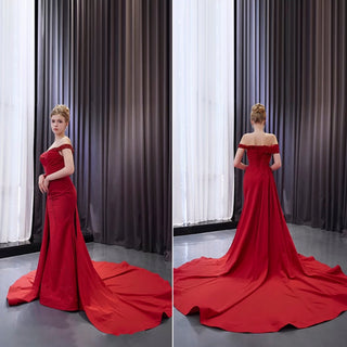 Elegant Fashion Mermaid Off Shoulder Red Prom Dress with Pleated - Rosymae