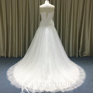 Elegant Figure-flattering Pleated Tulle Plus Size Trumpet Wedding Dress - Rosymae