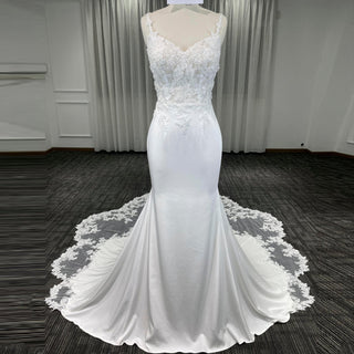 Elegant Fishtail Skirt Mermaid Vneck Wedding Dress with Spaghetti Straps - Rosymae