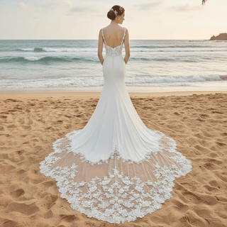 Elegant Fishtail Skirt Mermaid Vneck Wedding Dress with Spaghetti Straps - Rosymae