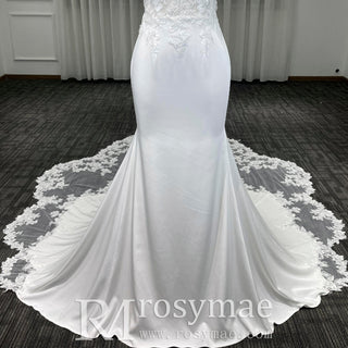 Elegant Fishtail Skirt Mermaid Vneck Wedding Dress with Spaghetti Straps - Rosymae