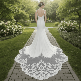 Elegant Fishtail Skirt Mermaid Vneck Wedding Dress with Spaghetti Straps - Rosymae