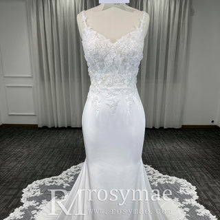 Elegant Fishtail Skirt Mermaid Vneck Wedding Dress with Spaghetti Straps - Rosymae