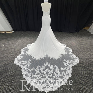 Elegant Fishtail Skirt Mermaid Vneck Wedding Dress with Spaghetti Straps - Rosymae
