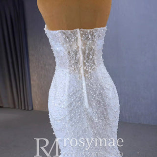 Elegant Fit and Flare Sparkly Wedding Dress with Sweetheart Neck - Rosymae