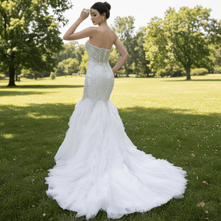 Elegant Fit and Flare Sparkly Wedding Dress with Sweetheart Neck - Rosymae