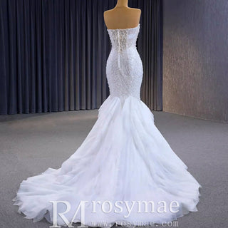 Elegant Fit and Flare Sparkly Wedding Dress with Sweetheart Neck - Rosymae