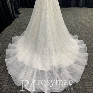 Elegant Glamorous Peals Beaded A-Line V-Neck Wedding Dress - Rosymae