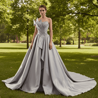 Elegant High-end Grey Handmade Prom Gown Princess Wedding Dress - Rosymae
