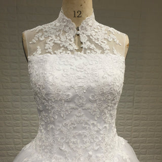 Elegant High Neck A-Line Vintage Wedding Dress with Keyhole Back - Rosymae