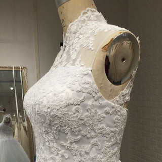 Elegant High Neck A-Line Vintage Wedding Dress with Keyhole Back - Rosymae