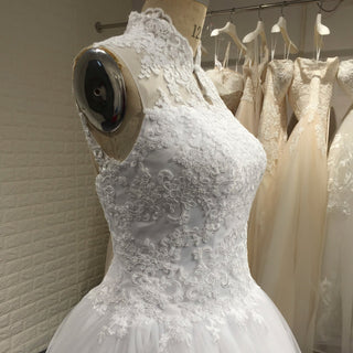Elegant High Neck A-Line Vintage Wedding Dress with Keyhole Back - Rosymae