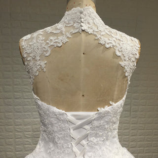 Elegant High Neck A-Line Vintage Wedding Dress with Keyhole Back - Rosymae