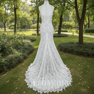 Elegant High-Neck Lace Mermaid Wedding Dresses Bridal Gowns - Rosymae