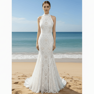 Elegant High-Neck Lace Mermaid Wedding Dresses Bridal Gowns - Rosymae