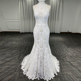 Elegant High-Neck Lace Mermaid Wedding Dresses Bridal Gowns - Rosymae