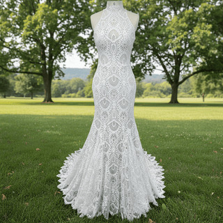 Elegant High-Neck Lace Mermaid Wedding Dresses Bridal Gowns - Rosymae