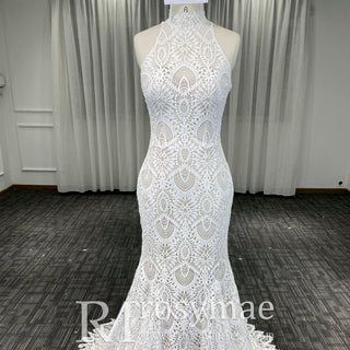 Elegant High-Neck Lace Mermaid Wedding Dresses Bridal Gowns - Rosymae