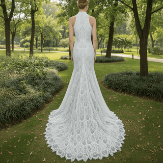 Elegant High-Neck Lace Mermaid Wedding Dresses Bridal Gowns - Rosymae