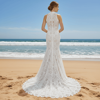 Elegant High-Neck Lace Mermaid Wedding Dresses Bridal Gowns - Rosymae
