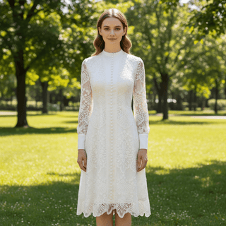 Elegant Knee Length Long Sleeve A-Line Lace Wedding Dresses - Rosymae