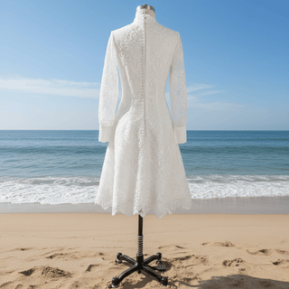 Elegant Knee Length Long Sleeve A-Line Lace Wedding Dresses - Rosymae