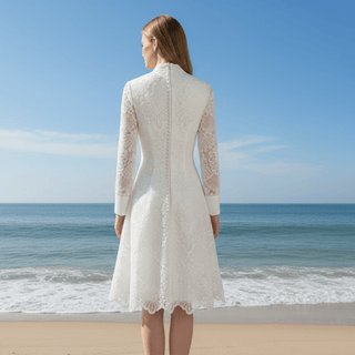 Elegant Knee Length Long Sleeve A-Line Lace Wedding Dresses - Rosymae