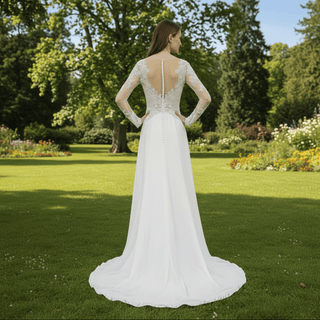 Elegant Lace A-line Wedding Dresses with Long Sleeves - Rosymae