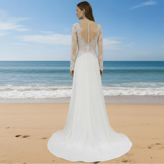 Elegant Lace A-line Wedding Dresses with Long Sleeves - Rosymae
