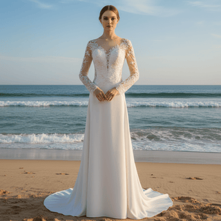 Elegant Lace A-line Wedding Dresses with Long Sleeves - Rosymae