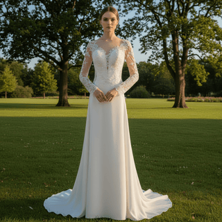 Elegant Lace A-line Wedding Dresses with Long Sleeves - Rosymae