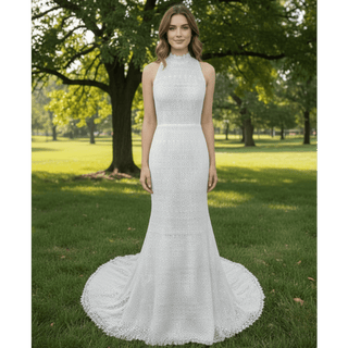 Elegant Lace Mermaid Wedding Dress with A Halter and Open Back - Rosymae