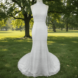 Elegant Lace Mermaid Wedding Dress with A Halter and Open Back - Rosymae