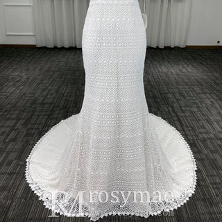 Elegant Lace Mermaid Wedding Dress with A Halter and Open Back - Rosymae