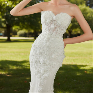 Elegant Lace Mermaid Wedding Dress with Long Sleeve Jacket - Rosymae