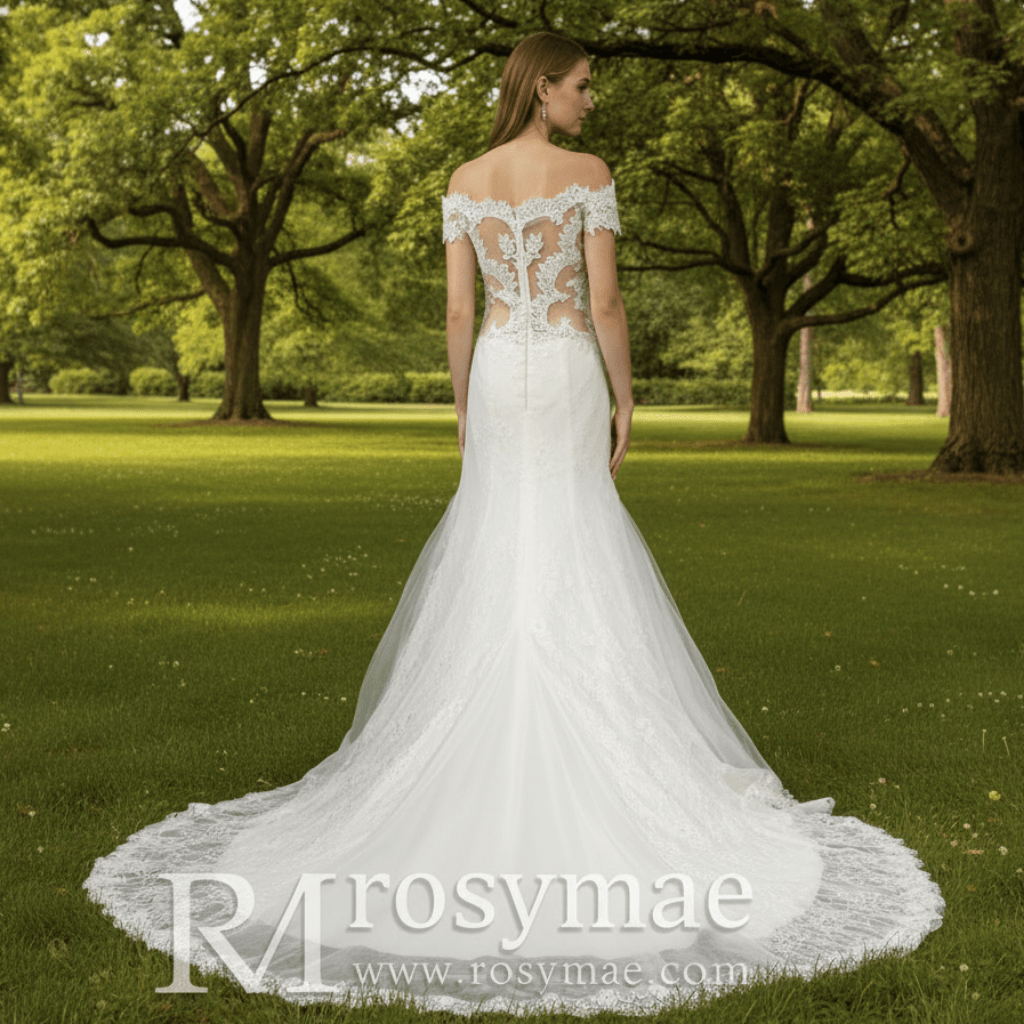Elegant Lace Mermaid Wedding Dress with Off The Shoulder - Rosymae