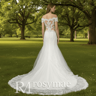 Elegant Lace Mermaid Wedding Dress with Off The Shoulder - Rosymae