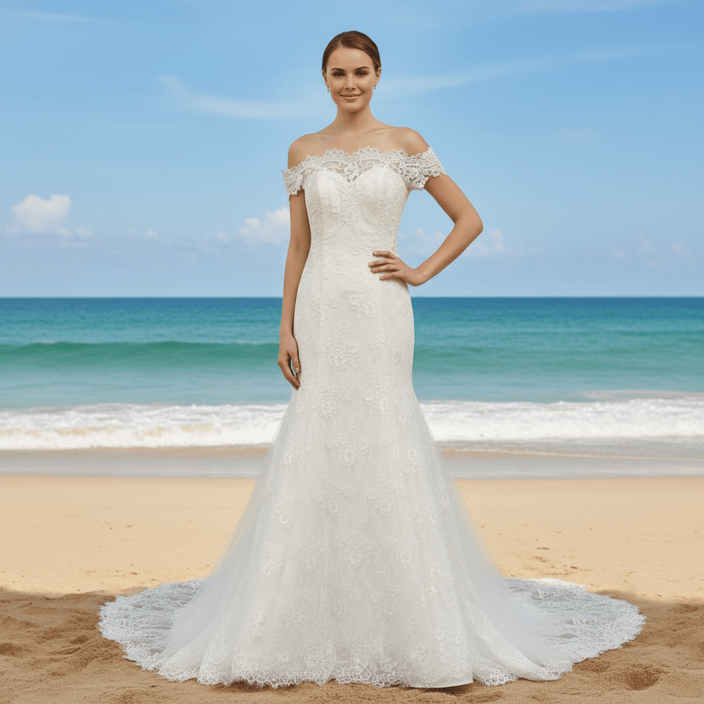 Elegant Lace Mermaid Wedding Dress with Off The Shoulder - Rosymae