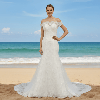 Elegant Lace Mermaid Wedding Dress with Off The Shoulder - Rosymae