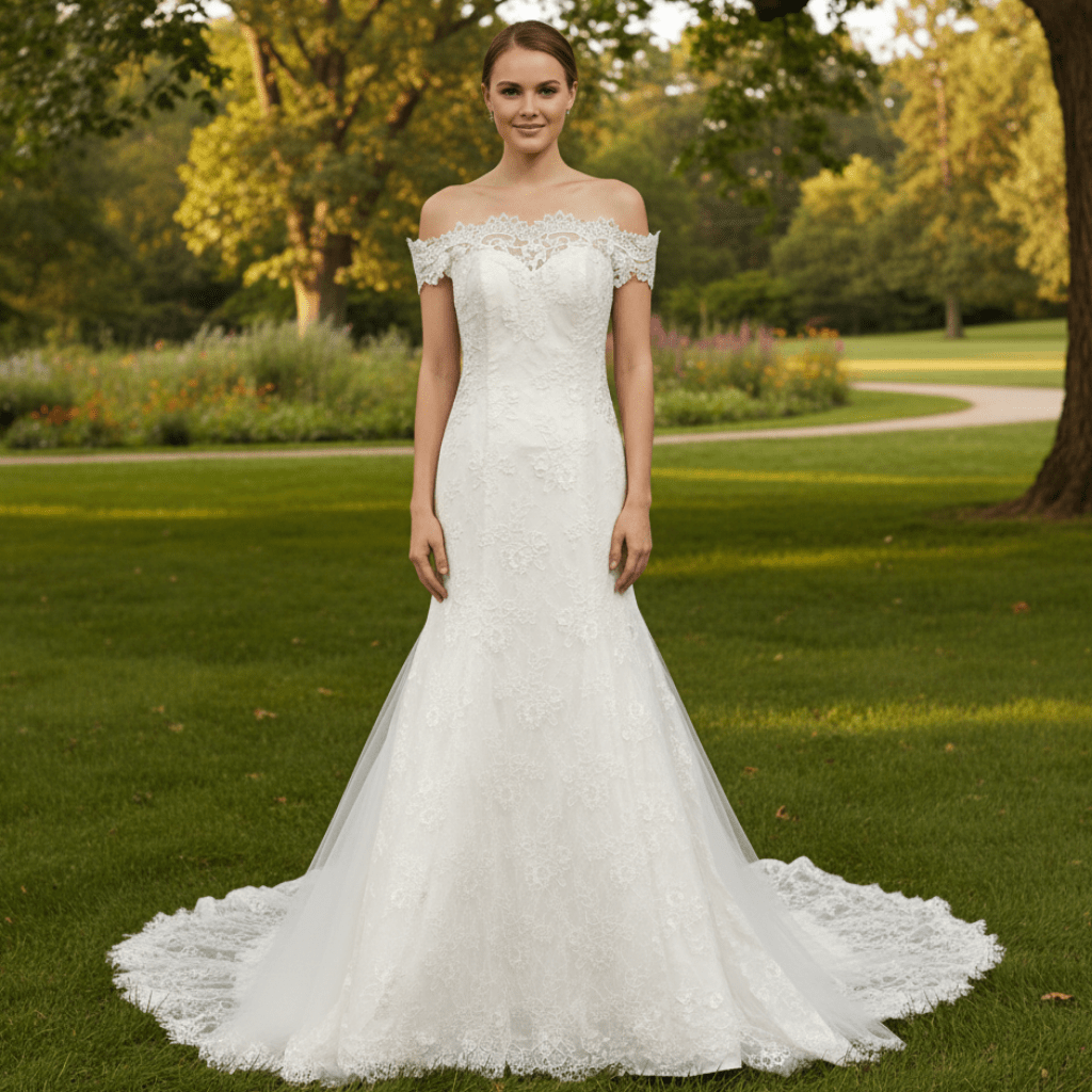 Elegant Lace Mermaid Wedding Dress with Off The Shoulder - Rosymae