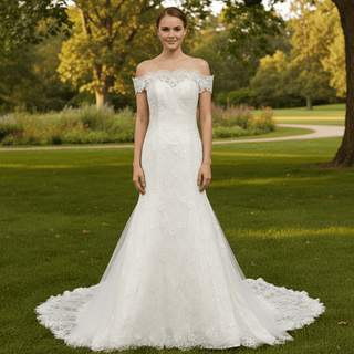 Elegant Lace Mermaid Wedding Dress with Off The Shoulder - Rosymae