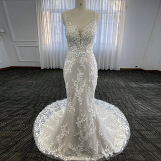 Elegant Lace Mermaid Wedding Dress with Spaghetti Straps - Rosymae